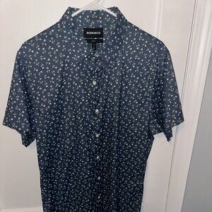 Bonobos Green Floral Casual Button Down Short Sleeve Shirt - Men's L - Slim Fit
